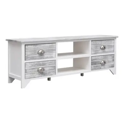 (white and grey) vidaXL TV Cabinet Entertainment Centre TV Stand TV Unit Solid Paulownia Wood