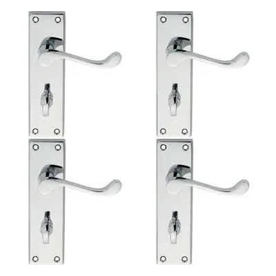 4x PAIR Victorian Scroll Lever on Bathroom Backplate x 43mm Polished Chrome