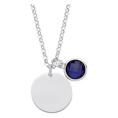 Jewelco London Sterling Silver Sapphire-Blue Checkerboard Button CZ September Birthstone Medalli