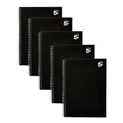 5 Star Notebook Wirebound Hard Cover Ruled 80gsm A4 Black [Pack of 5]