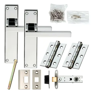 Door Handle & Latch Pack Chrome Straight Rounded Bar on Screwless Round Rose