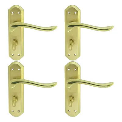 4x PAIR Curved Lever on Sculpted Bathroom Backplate x 48mm Dual Brass