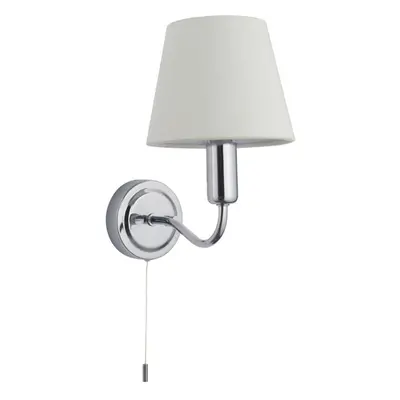 Bathroom Wall Light Fitting - Chrome Plate & Ivory Fabric Shade - Modern