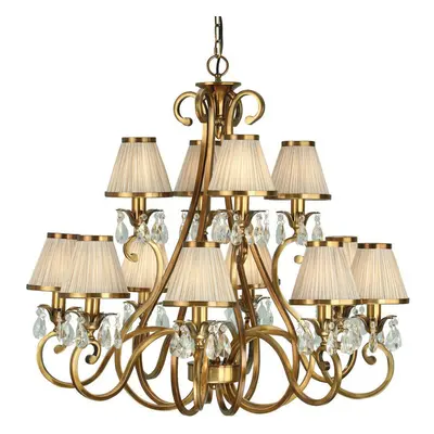 Esher Ceiling Pendant Chandelier Brass Crystal & Beige Shades Lamp Light