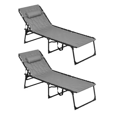 Outsunny Foldable Sun Lounger Set, Pieces Sun Lounger w/ Padded Seat Grey