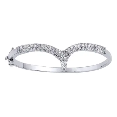 Jewelco London Ladies Sterling Silver Cubic Zirconia Eternity Pave Wishbone Bangle Bracelet - GV