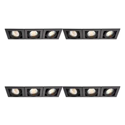 4 PACK Triple Recessed Boxed Downlight - x 50W GU10 Reflector - Matt Black