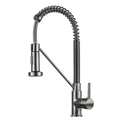 Kitchen Sink Faucet Solid Brass Single Handle Lever Pull Down Sprayer Spring Spout Mixer Tap Two