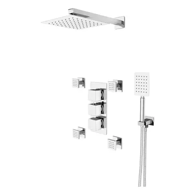 Nes Home Square Way Concealed Shower Mixer Valve, mm Shower Head, Wall Arm, Handheld, Body Jets 