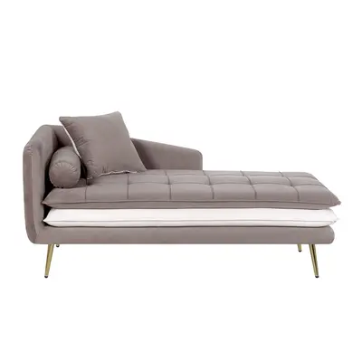 Left Hand Velvet Chaise Lounge Brown with White GONESSE