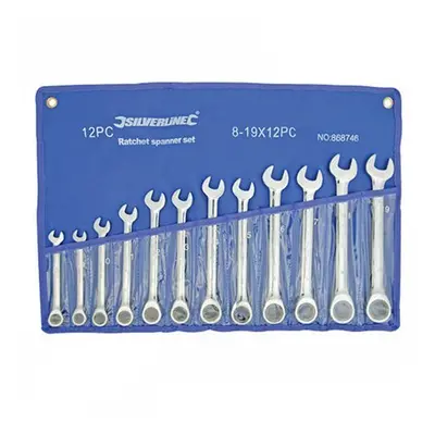 Silverline Fixed Head Ratchet Spanner Set 12pce - 19mm - 8 - set ratchet spanner fixed head silv