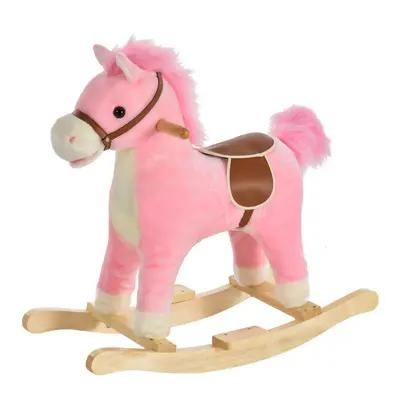 HOMCOM Kids Plush Rocking Horse Moving Mouth Tail Sounds Pink