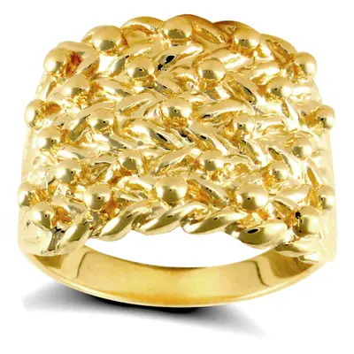 (V) Jewelco London Men's Solid 9ct Yellow Gold Row King George III Keeper Guard Rope Edge Ring -