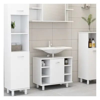 vidaXL Bathroom Cabinet White Chipboard Washroom Cupboard Rack Storage Unit