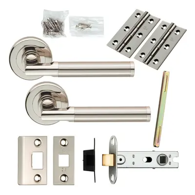 Door Handle & Latch Pack Polished & Satin Nickel Section Bar Screwless Rose