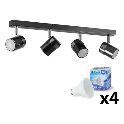 Modern Way Straight Bar Ceiling Spotlight Fitting in a Black Chrome Finish - Complete 5w GU10 LE