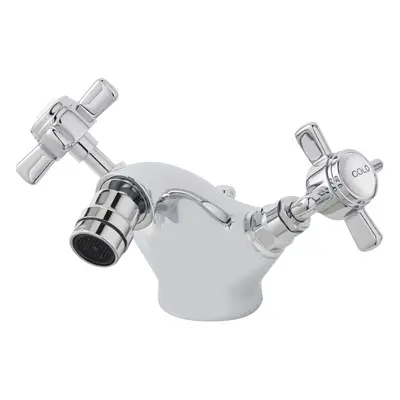 Traditional Crosshead Handle Deck Mounted Bidet Tap with Pop Up Waste - Chrome