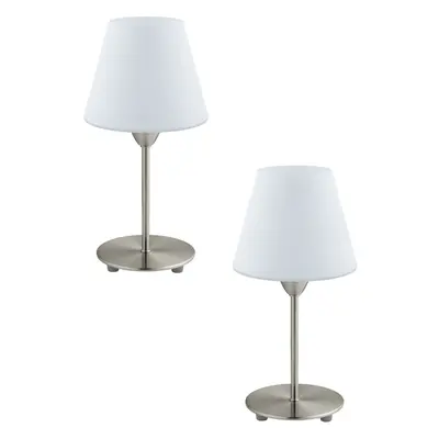 2 PACK Table Lamp Colour Satin Nickel Base Shade White Glass Opal Matt E14 60W