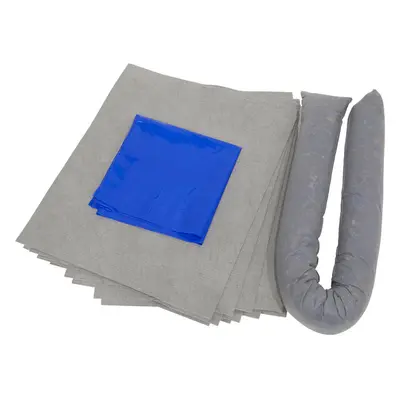 15L Spill Control Kit - 10x Fluid Spillage Pads & 1x Absorbent Sock - Oil Fuel