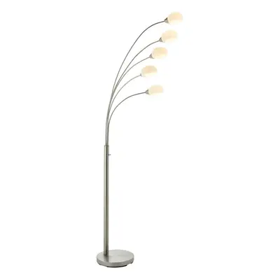 5 Light Floor Lamp Nickel & Glass Tall Standing Curved Multi Arm Living Room