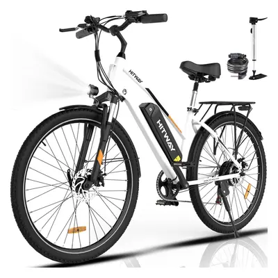 (White) HITWAY Electric Bike for Adults, 28" Commute E bike with 36V 12Ah Removable Battery