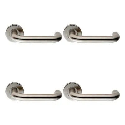 4x PAIR 19mm Round Bar Safety Handle on Round Rose Concealed Fix Satin Steel