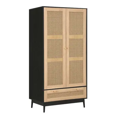 Black Door Wardrobe Rattan Drawer Birlea Croxley Mid Century Modern