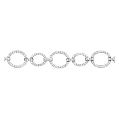 Jewelco London Ladies Sterling Silver Cubic zirconia Open Halo Bubbly Oval Link Bracelet 10mm - 