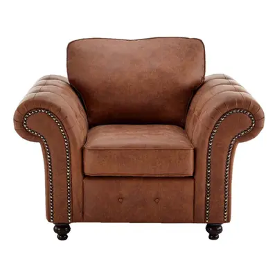 (Tan Brown) Oakland Suede Leather Arm Chair