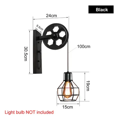 (Black) Adjustable Iron Wall Lamp Lifting Pulley Sconce Light Indoor Color Without Light Bulb