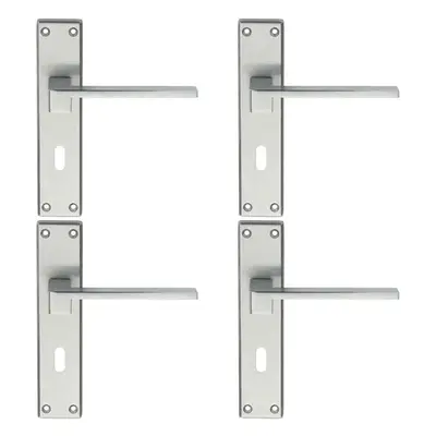 4x PAIR Flat Straight Lever on Lock Backplate Handle x 40mm Satin Chrome