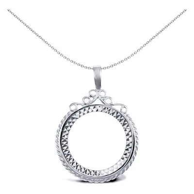 Jewelco London Unisex Rhodium Plated Sterling Silver Rope Edge Scroll Top Full Sovereign Coin Mo