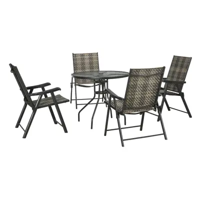 Outsunny PCs Rattan Dining Sets w/ Umbrella Hole Table & Folding Armchair