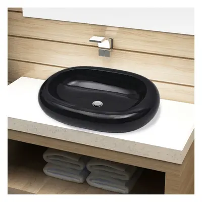 vidaXL Ceramic Bathroom Sink Basin Black Oval Counter Top Washroom Powder Room