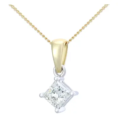 Jewelco London 18ct Yellow Gold Princess 1/2ct Diamond Solitaire Pendant Necklace inch 46cm - PP