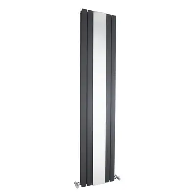 Square Vertical Double Panel Radiator with Mirror - 1800mm x 354mm - BTU - Anthracite