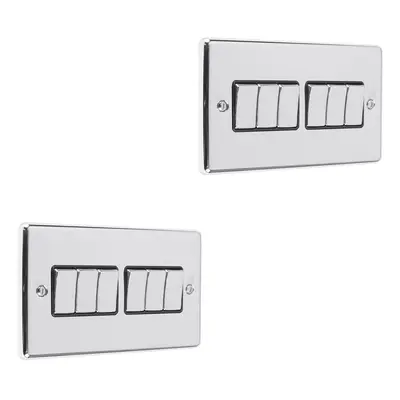 2 PACK Gang Multi Light Switch POLISHED CHROME & BLACK Way 10A Metal Rocker