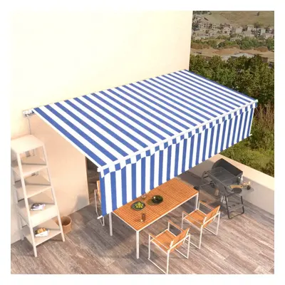 vidaXL Manual Retractable Awning with Blind 6x3m Blue&White Outdoor Awning