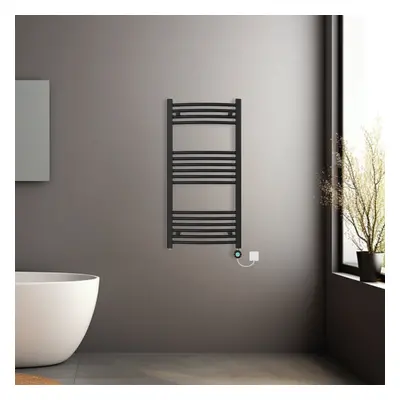 (Black, 1000x500mm) Pre-filled Electric Curved Heated Towel Rail Radiator Thermostatic