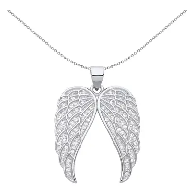 Jewelco London Ladies Rhodium Plated Sterling Silver CZ Folded Butterfly Angel Wings Pendant Nec