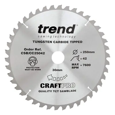 Trend CSB/CC25042 Craft Pro Negative Hook Crosscutting TCT Circular Blade for Table/Mitre Saws, 