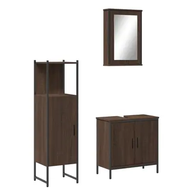 vidaXL Bathroom Furniture Set Piece Sink Cabinet Brown Oak Engineered Wood