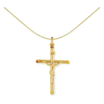 Jewelco London 9ct Yellow Gold Crucifix INRI Jesus Cross Charm Pendant - 28x50mm - CRNR02003