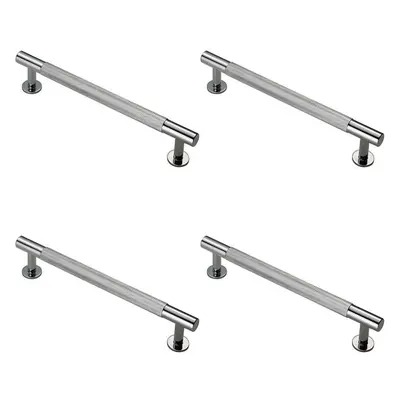 4x Knurled Bar Door Pull Handle x 13mm 160mm Fixing Centres Chrome