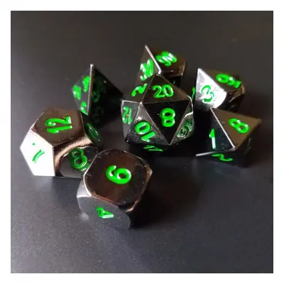 () Metal Polyhedral Dice with Bag Green Red Piece Set DnD RPG