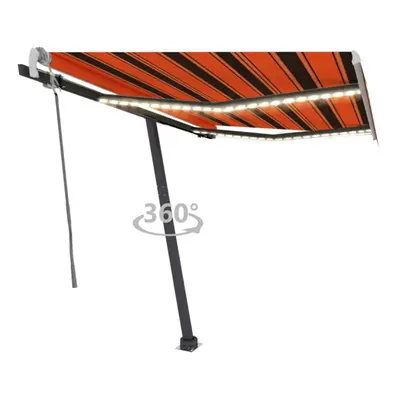 vidaXL Manual Retractable Awning with LED 300x250 cm Orange and Brown Balcony