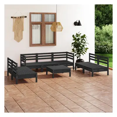 vidaXL Solid Pinewood Garden Lounge Set Piece Black Outdoor Seating Sofa