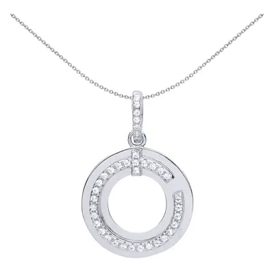 Jewelco London Ladies Sterling Silver Cubic Zirconia Q C Halo Donut Pendant Necklace inch - GVP5