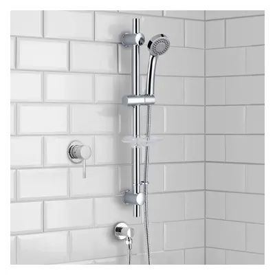 Round Chrome Concealed Shower Mixer Valve, Slider Rail Kit with Handset & Elbow