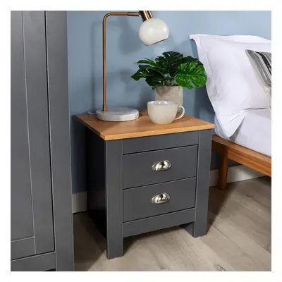 Home Source Camden Drawer Bedroom Bedside Table Storage Unit Graphite Grey